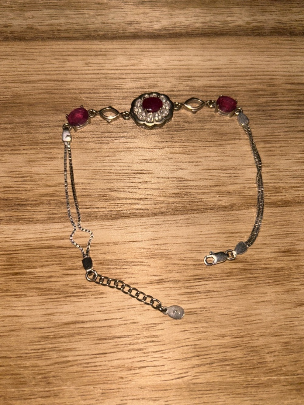 REAL STERLING SILVER Vintage Ruby Gem Bracelet Sterling Silver - Picture 2 of 5